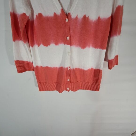 AB Studio Coral Striped Button Down Cardigan - Picture 3 of 7